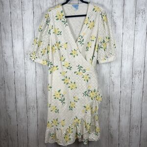 Draper James Reba Wrap Dress Women Size 24 Eyelet Floral Magnolia Cocktail Party